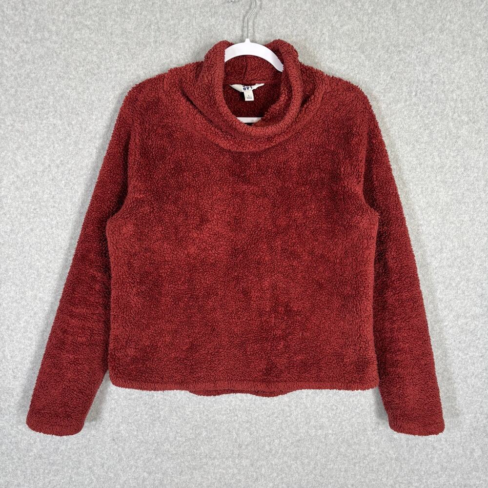 Joy Lab Cowl Neck Sherpa Pullover Large Rust Burnt Comfy Cozy Fuzzy Teddy GORP